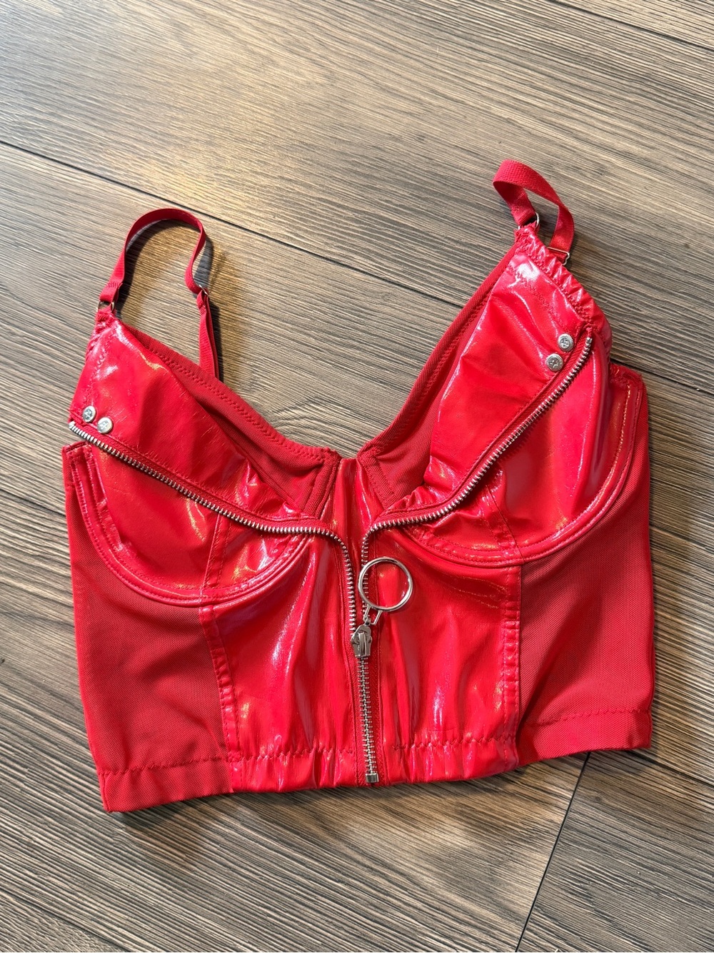 Forever 21 Red Faux Patent Zip-Front Bustier Crop Top